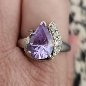 Sterling Silver Elegant Purple Gemstone Silver Ring 925 Pear Stone Not Tested